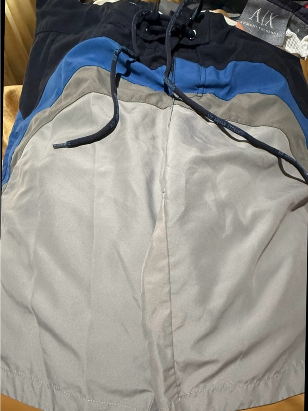 A|X Armani Exchange Blue, Gray & Black Colorblock Drawstring Shorts